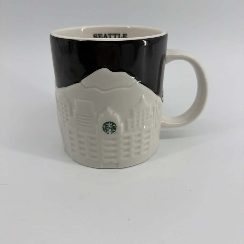 Starbucks Seattle City Skyline Collector Mug Black White Cityscape 18oz